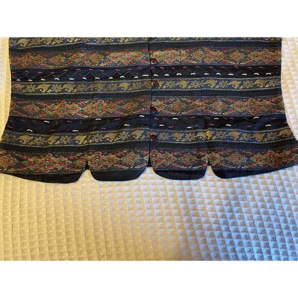 VTG TanTrums Whimsy Goth Striped Embroidered Metallic Button Up Cotton Vest Med - Picture 8 of 10